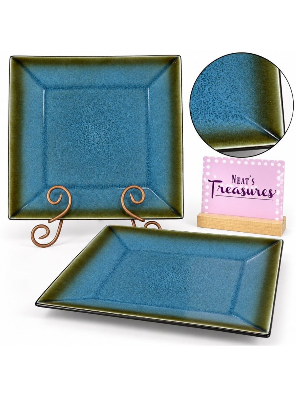 Home Target ELEMENTAL OCEAN Reactive Blue Square Stoneware Dinner Plates Set 2